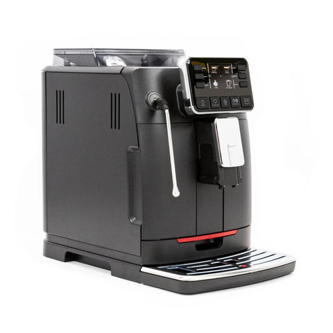 Straight Up One Touch Super Automatic Espresso Machine With Six Preprogrammed Drinks And Four Custom Profiles Featuring Kickass Auto Frothing For Your Dream Home Barista Corner, sleek black design with control panel.