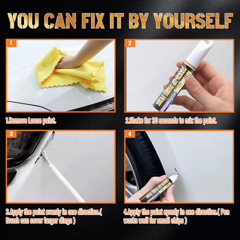 Pearl White Car Touch Up Paint Pen Two In One Scratch Repair For Deep Damages And Chips showing application steps on a car surface