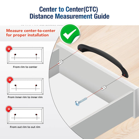 Center-to-center measurement guide for installing 10 Pack Matte Black Cup Pulls Three And Three Quarters Inch Hole Center