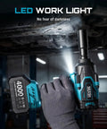 Heavy Duty 1000 Newton Meter Cordless Impact Wrench Kit with half inch drive, 21 Volt, in use on car underside