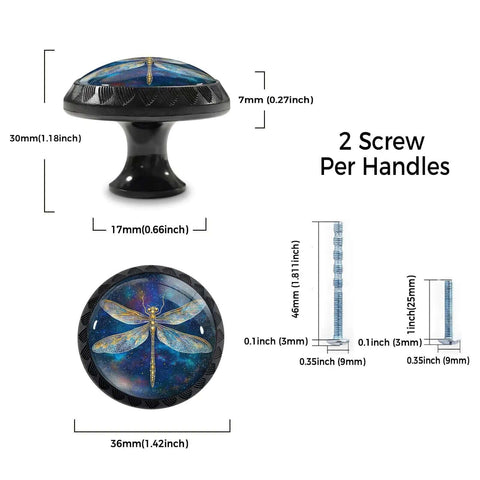 Starry Dragonfly Acrylic Cabinet Knobs Set Round Drawer Pulls For Dresser Cupboard Kitchen Cabinets And Doors Enchanting Night Sky Design Durable Easy Install Handles Stylish Four Pack, black with screws