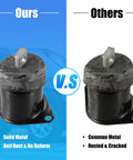 Comparison of Straight Shot Engine Motor Mount For Honda Accord And Crosstour 2008 To 2012; solid metal vs common metal. Durable design.