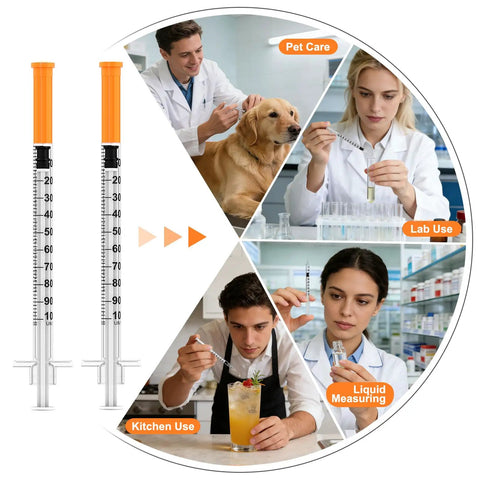 Disposable Syringe Kit With 30 Gauge Five Sixteenths Inch Needle 1 Milliliter Capacity 30 Individually Wrapped Per Pack Leak Proof Plunger Clear Unit Markings For Precise Dosing Pro Grade Lab Work for pet care and lab measuring