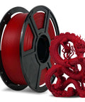 Rapid PLA Filament Ruby Red 1.75mm 1kg Spool For Ultra Fast 3D Printing Up To 500mm Per Second With Precise Dimensional Accuracy Plus Or Minus 0.02mm, next to a detailed 3D printed red dragon.