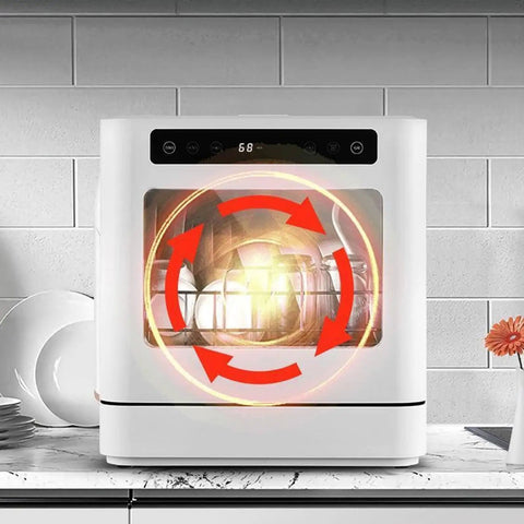 Portable Countertop Dishwasher With Automatic Water Supply And Triple Filter For A Slick Clean No Sweat Setup Handles Six People in action.