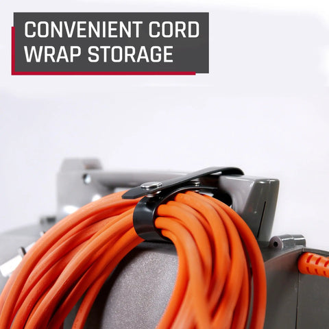 Light As A Feather But Knocks Out Tough Debris Fast Grab And Go Commercial Canister Vacuum with orange cord wrap storage.