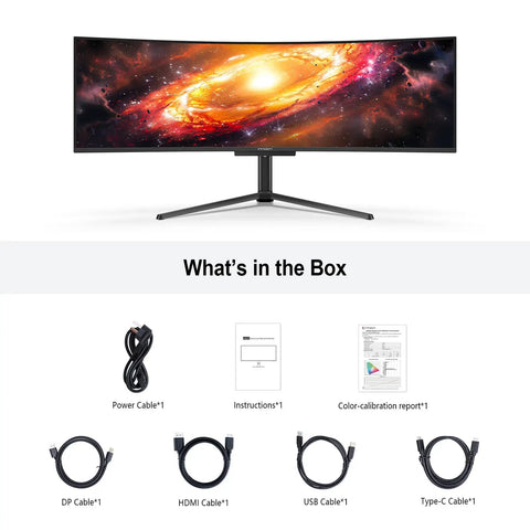 49 Inch OLED Ultrawide Curved Monitor With 5120x1440 Resolution And 144Hz Refresh, 0.03ms Response, showing box contents