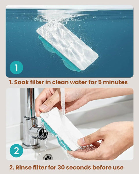 Steps to use 12 Pack Official Replacement Filters And Sponges For Stainless Steel Cordless Cat Water Fountain 3.2L Capacity