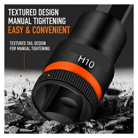 Solid Core S2 Steel 9 Piece Extended Hex Socket Bit Set For Impact Driver Fits Power Drill Rusted Bolts With Heavy Duty Grip And High Torque Performance For Serious DIY Jobs H10 socket bit with textured manual-tightening grip