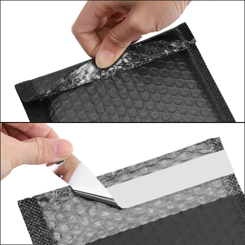 Hands sealing Black Bubble Mailers 40 Pack 7 By 5.2 Inch Padded Envelopes For Wrapping And Shipping Waterproof Lightweight Protection During Transit