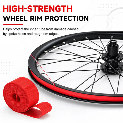 Two Pack 26 Inch Bicycle Rim Liner Tape, 18mm Wide, High Pressure Puncture Resistant Tire Liner shown on wheel rim