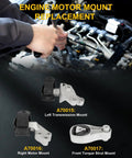 Heavy Duty Engine Motor And Transmission Mount Kit For Smart Fortwo 2008 To 2015 1.0 Liter And Electric. Engine mounts displayed with tools in car engine bay.