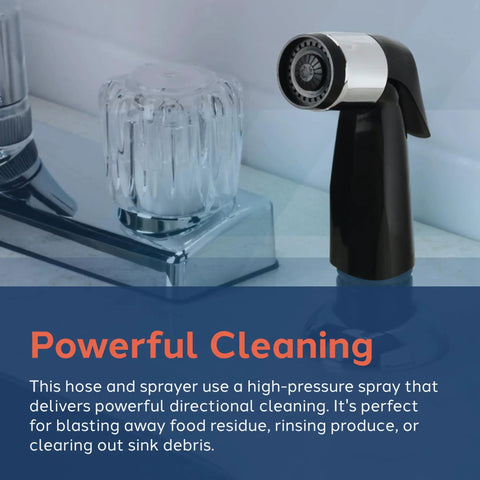 Heavy Duty Black Replacement Kitchen Sink Sprayer With Hose And Guide, high-pressure sprayer head for cleaning dishes.