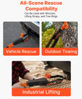 Two Pack 1/2 Inch By 22 Inch Synthetic Soft Shackles With 20 Ton Breaking Strength shown in vehicle, outdoor, and industrial use.