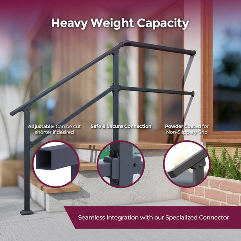 Fence And Rail Handrail Kit For Outdoor Steps And Indoor Stair Railing 1-2 Step Safety Hand Rail For Porch And Deck With 2x 36 Inch Posts, 26 Inch Top Rail, 12 Inch Middle Rail And All Mounting Hardware