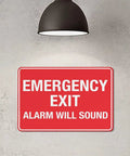 Emergency Shutoff Aluminum Warning Sign 8x12 Inches, rustproof red sign reading Emergency Exit Alarm Will Sound