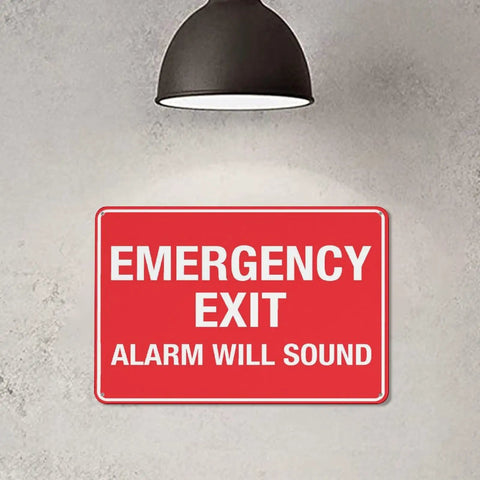 Emergency Shutoff Aluminum Warning Sign 8x12 Inches, rustproof red sign reading Emergency Exit Alarm Will Sound