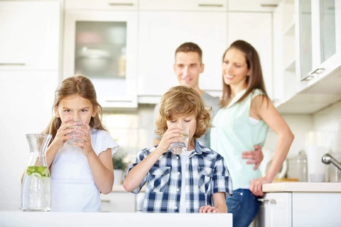 Family enjoying safe drinking water with H2O OK Plus Complete Water Analysis Kit With 23 Tests For Chlorine Hardness Iron PH Total Alkalinity