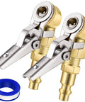 2 Pack Closed Ball Tire Chuck With Clip Hands Free Locking Valve Nozzle One Quarter Inch FNPT Quick Plug and tape roll