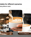 Automatic Coffee Tamper Machine With Adjustable Electrical Pressure Control For 58Mm Portafilters shown in use with coffee enthusiast and beginner.