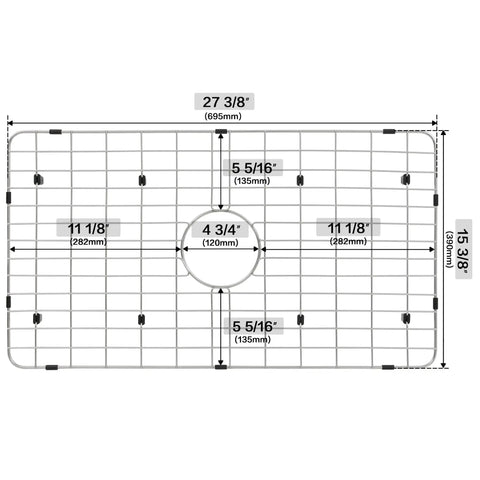 Stainless Steel Kitchen Sink Grid And Protector For Single Bowl 27 3 Eighths By 15 3 Eighths Inches Bottom Grid With Center Drain Hole