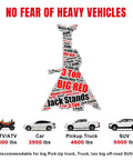 Big Red 3-Ton steel jack stands, pair; car lifting stands; not for SUV or truck.