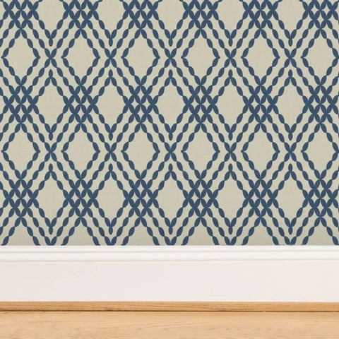 Premium Navy Trellis Wallpaper With Snazzy Linen Weave Hella Durable Polyester Surface Sweet For Kitchens Bathrooms And Commercial Lobbies Straight Paste To Paper Setup Reliable Type Two Finish, close-up view of diamond pattern