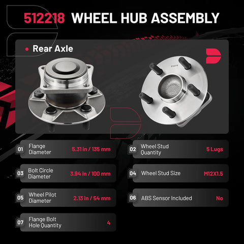 Two Pack Rear Wheel Bearing And Hub Assembly For Toyota Celica 2000 2005, Corolla 2003 2008, Matrix 2003 2008 And Pontiac Vibe 2003 2008 With Five Lug Front Wheel Drive Non ABS, rear wheel hub details