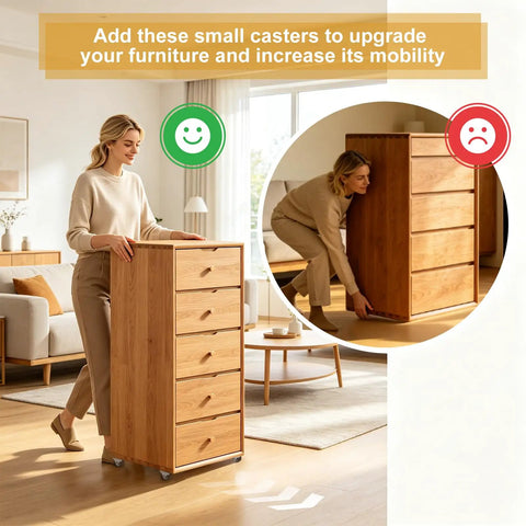 1 Inch Small Rigid Caster Wheels Set With Low Profile Plate Non Swivel Rubber Casters For Quiet Roll No Floor Marks Furniture Replacement for dresser