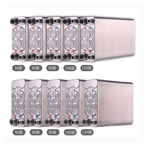 Heavy Duty 120 Plate Brazed Heat Exchanger Built With Food Grade SUS304 Stainless Steel And Pure Copper Core multiple sizes displayed