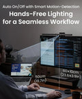 Man using ScreenBar Halo 2 LED Monitor Light Bar With Wireless Controller And Backlit Front Glow Motion Sensor Adjustable Brightness And Color Temperature Eye Care For Glare Free Viewing On Curved Monitors Go To Desk Upgrade