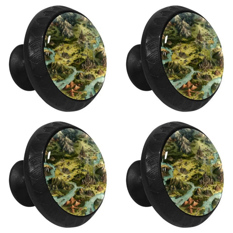 Four Pack Black Map Block Cabinet Pulls for cabinets, drawers, cupboards and wardrobes, slick matte black hardware