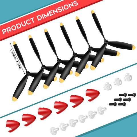 Six Spare 3 Blade RC Plane Propellers With Savers And Adapters For P40 Fighter 761-13 Remote Control Aircraft Includes Carbon Fiber Nose Cone