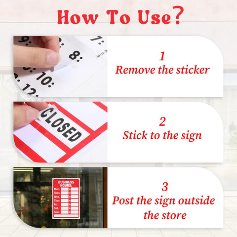 How to use Two Piece Open Closed Sign Kit For Glass Doors And Windows In Bright Red And White with step-by-step instructions.