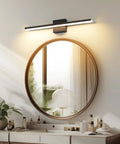 Modern Matte Black 16 Inch Aluminum Vanity Light Sconce For Bathroom Mirror Lighting above round mirror, warm white glow