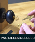 Lockout Key For Kwikset Door Locks Lifesaver For Pros And Landlords, quick outside locking solution shown with brass keys and door knob.