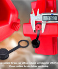 Gas Can Vent Caps 2 Pack Rear Vent Screw Caps For Replacement Fits Most Fuel Diesel Kerosene Jugs Leakproof Seal Heavy Duty Durability Black Ideal For Safe Storage And Spill Prevention shown on red gas can with caliper measurement