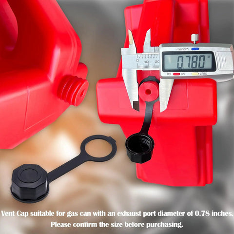 Gas Can Vent Caps 2 Pack Rear Vent Screw Caps For Replacement Fits Most Fuel Diesel Kerosene Jugs Leakproof Seal Heavy Duty Durability Black Ideal For Safe Storage And Spill Prevention shown on red gas can with caliper measurement