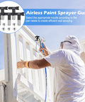 Man using 12 Piece Pro Grade Airless Paint Sprayer Gun Kit With Nozzle Guard 5 Reversible Tips Set And 5 Mesh Filters outdoors