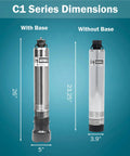 Heavy Duty Workhorse One Half Horsepower 115 Volt Submersible Cistern Effluent Pump dimensions comparison with base and without base.