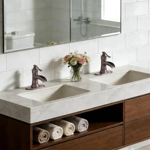 Copper Farmhouse Bathroom Sink Faucet With Waterfall Spout Boss Built To Last Pop Up Drain Stopper Single Handle Vanity