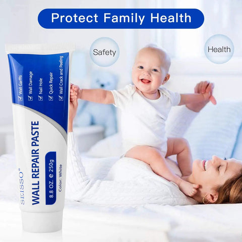 2 Pack White Spackle Wall Repair Paste Kit With Scraper And Nozzle Extenders alongside happy family in background