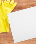Anti-Static Microfiber Cleaning Cloths 22cm Pack Of 100 Dust Busting Rags For Glass, Woodworking, Screens, And Electronics, Cleanroom And Workshop Use, Pro Grade Polyester For Quick Dust-Free Shine And Versatile Cleanup next to latex gloves on wood surface.