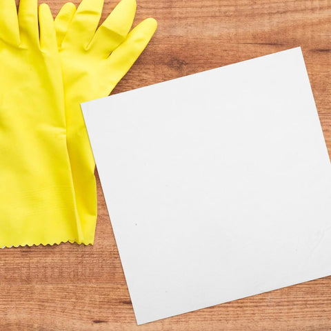 Anti-Static Microfiber Cleaning Cloths 22cm Pack Of 100 Dust Busting Rags For Glass, Woodworking, Screens, And Electronics, Cleanroom And Workshop Use, Pro Grade Polyester For Quick Dust-Free Shine And Versatile Cleanup next to latex gloves on wood surface.