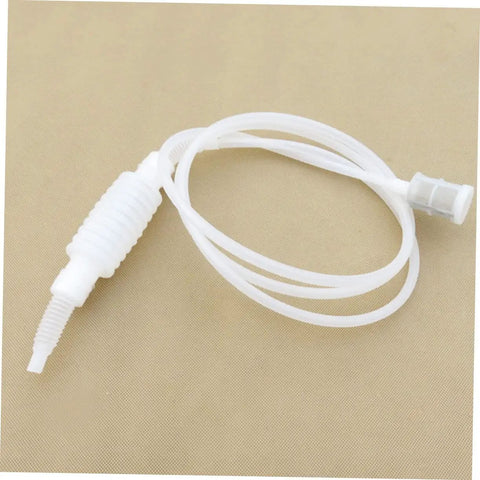 Blocking Filter Tube Siphon Front Screen For Oil Water And Liquid Transfer For Aquariums, Lawn Equipment, And Emergency Gas Extraction, Easy Siphon Pump With Anti Blockage Design For Safe, Mess Free Manual Transfer. White plastic siphon tube with front screen, coiled hose