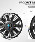 9 Inch High Performance Electric Slim Radiator Fan With Mount Kit Black RAF 9 FMK Push Pull Style dimensions and design