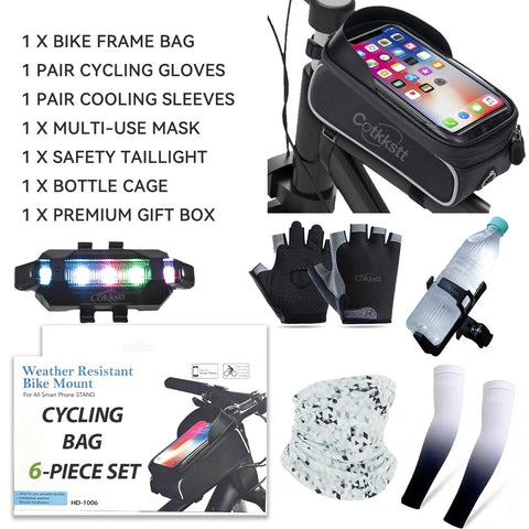 6 Piece Bike Accessories Kit For Men And Women Including Cycling Bag Bicycle Bag Gloves Waterproof Tail Light Ride Ready Mountain Road Gear And A Touch Screen Phone Holder With Responsive Window