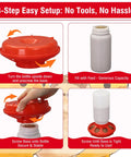 4-step setup instructions for the Automatic Chick Feeder And Waterer Set No Waste Brooder Kit for easy assembly.