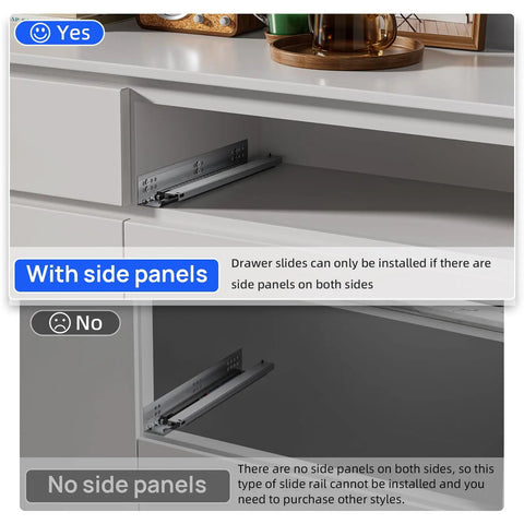 Bottom Mount Soft Close Drawer Slides Full Extension Concealed Rails for Frameless Cabinets installed and not installed view