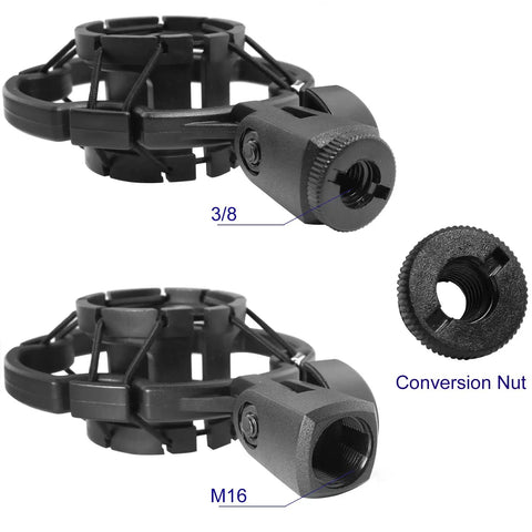 Universal Black Microphone Shock Mount for 42-46mm Microphones, Pro-Grade Anti-Vibration Studio Clip Holder with M16 and 3/8 thread